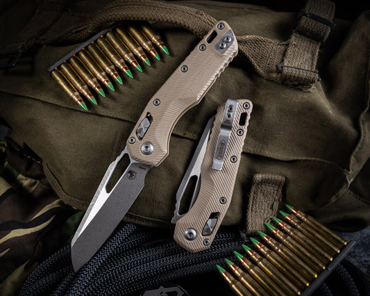Microtech Standard Issue "MSI" Ram-LOK Manual Folder Fluted Tan G10 3.75" Apocalyptic Stonewash 210-10APFLGTTA - RK