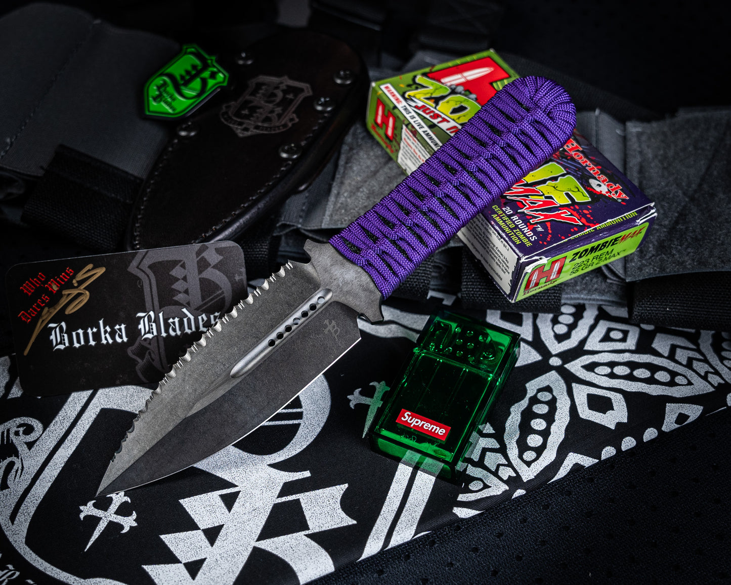Borka Blades SBD DLC 4.4" Fixed Blade w/ Purple Handles
