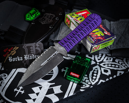 Borka Blades SBD DLC 4.4" Fixed Blade w/ Purple Handles