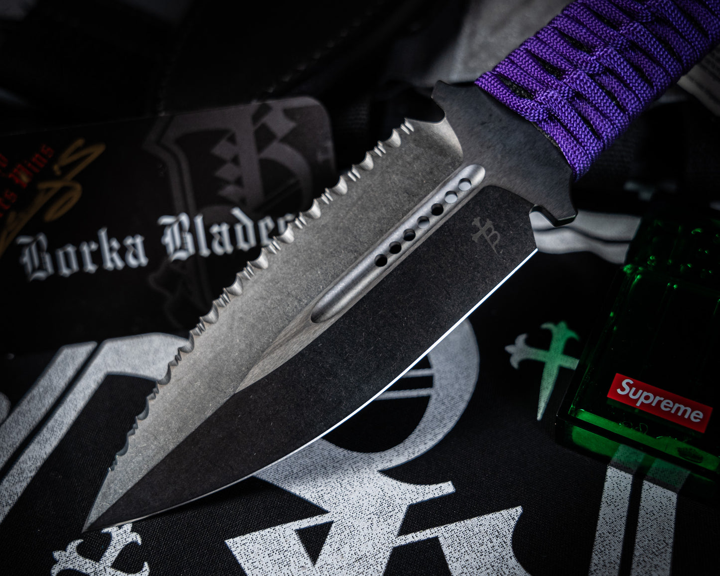 Borka Blades SBD DLC 4.4" Fixed Blade w/ Purple Handles