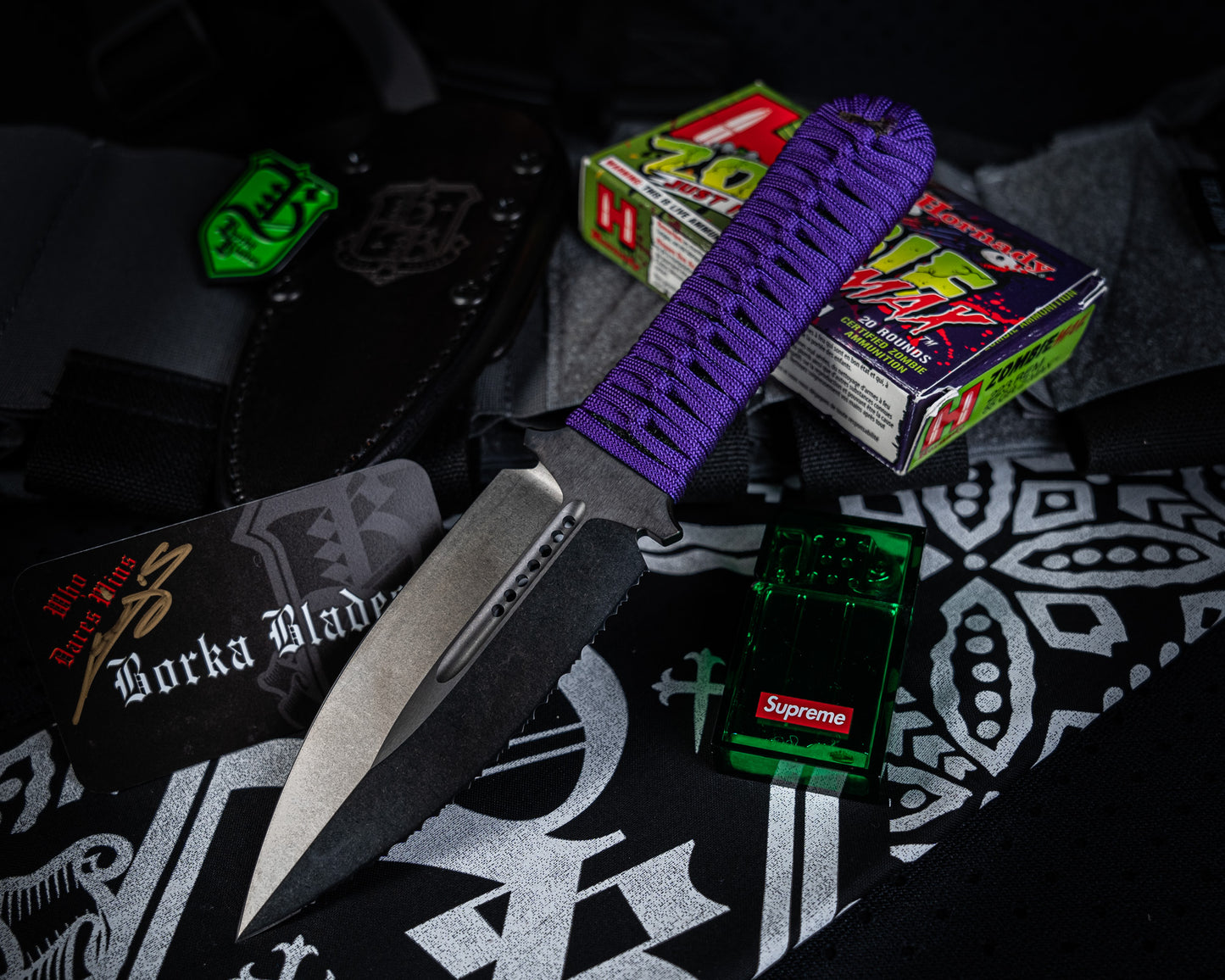 Borka Blades SBD DLC 4.4" Fixed Blade w/ Purple Handles