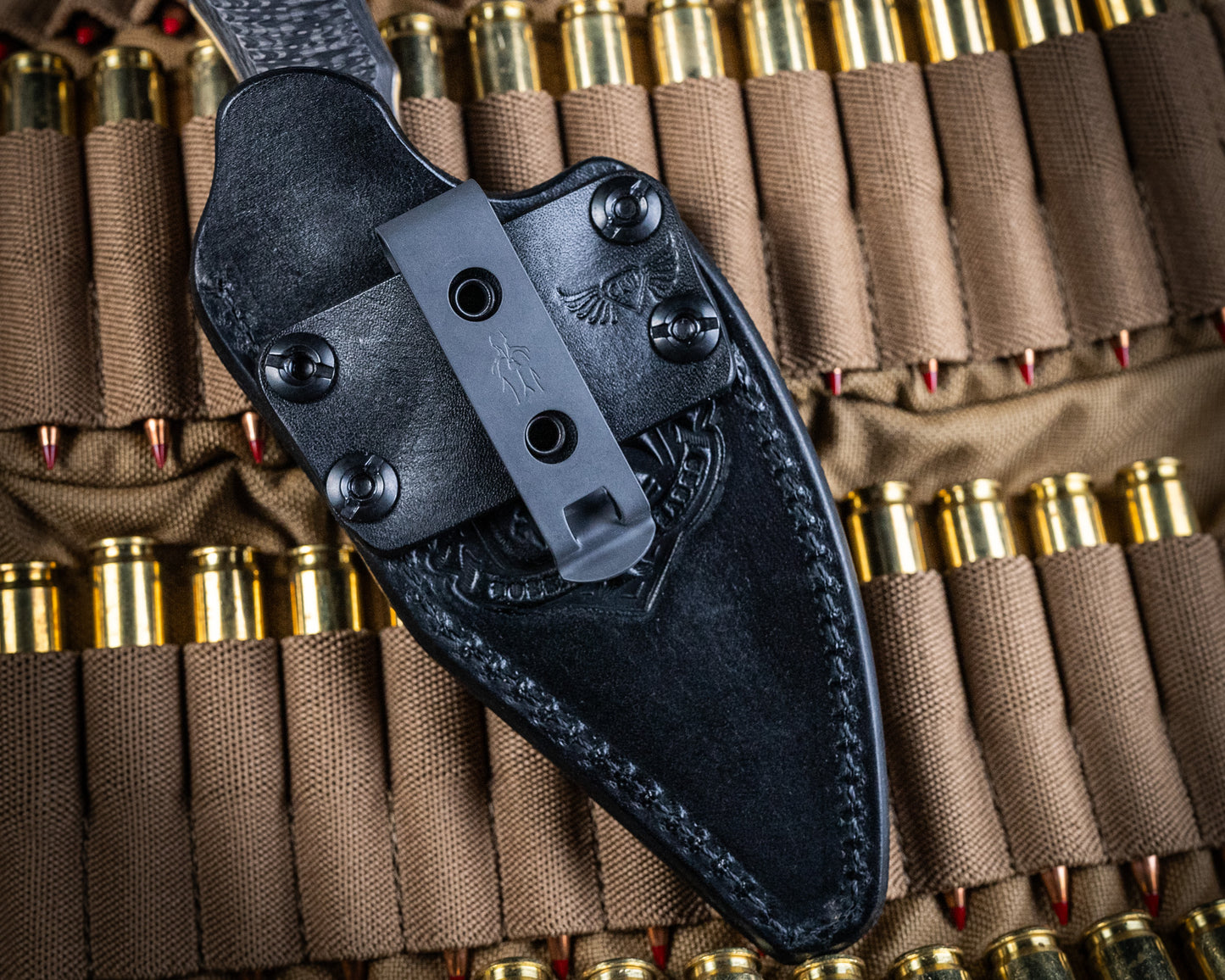 SB1 "Toothy" Fixed Blade Knife 4" Stonewash Blade w/ Carbon Fiber Handle and Black Leather Sheath