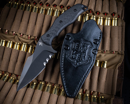 SB1 Black PVD 4" Blade w/ Carbon Fiber Handle and Black Leather Sheath