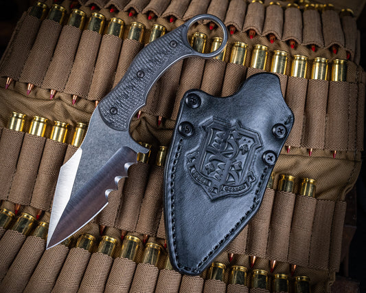 SRambit "Toothy" Fixed Blade Knife 3.6" Stonewash Blade w/ Carbon Fiber Handle and Black Leather Sheath