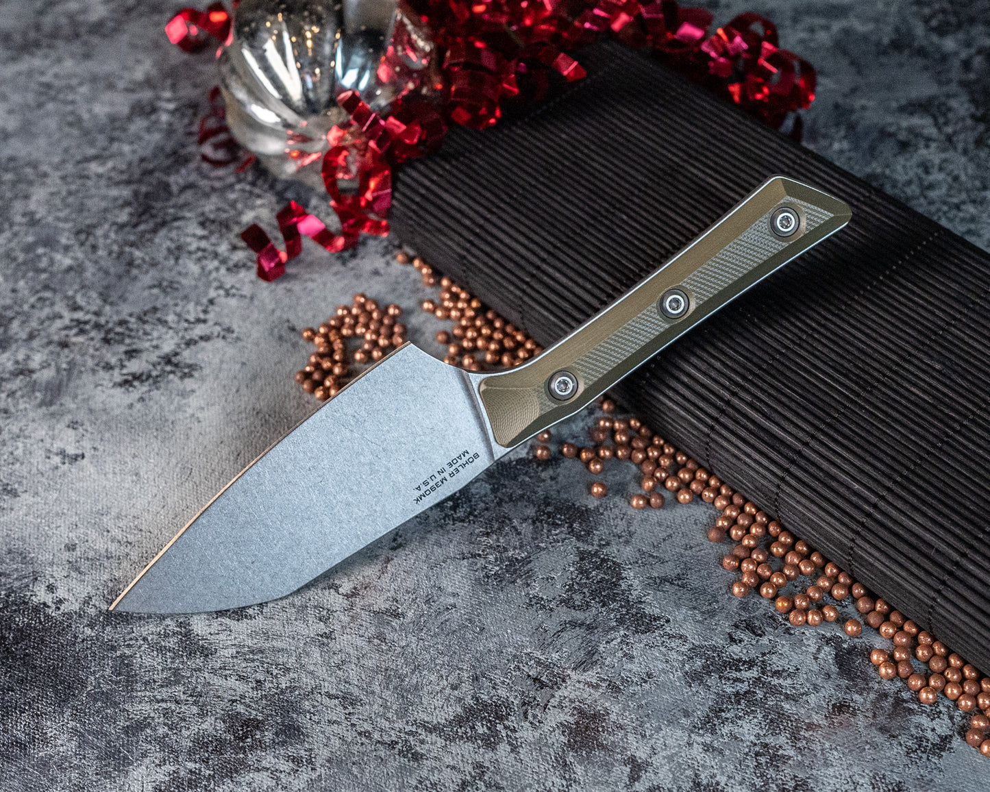 Microtech Knives 4.2" Santoku Knife Stonewash M390 OD Green G-10 (3300-10OD) - RK