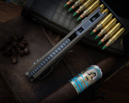 Stitch Ram-Lok Apocalyptic Fluted G-10 Tan Full Serrate 3.75" Blade