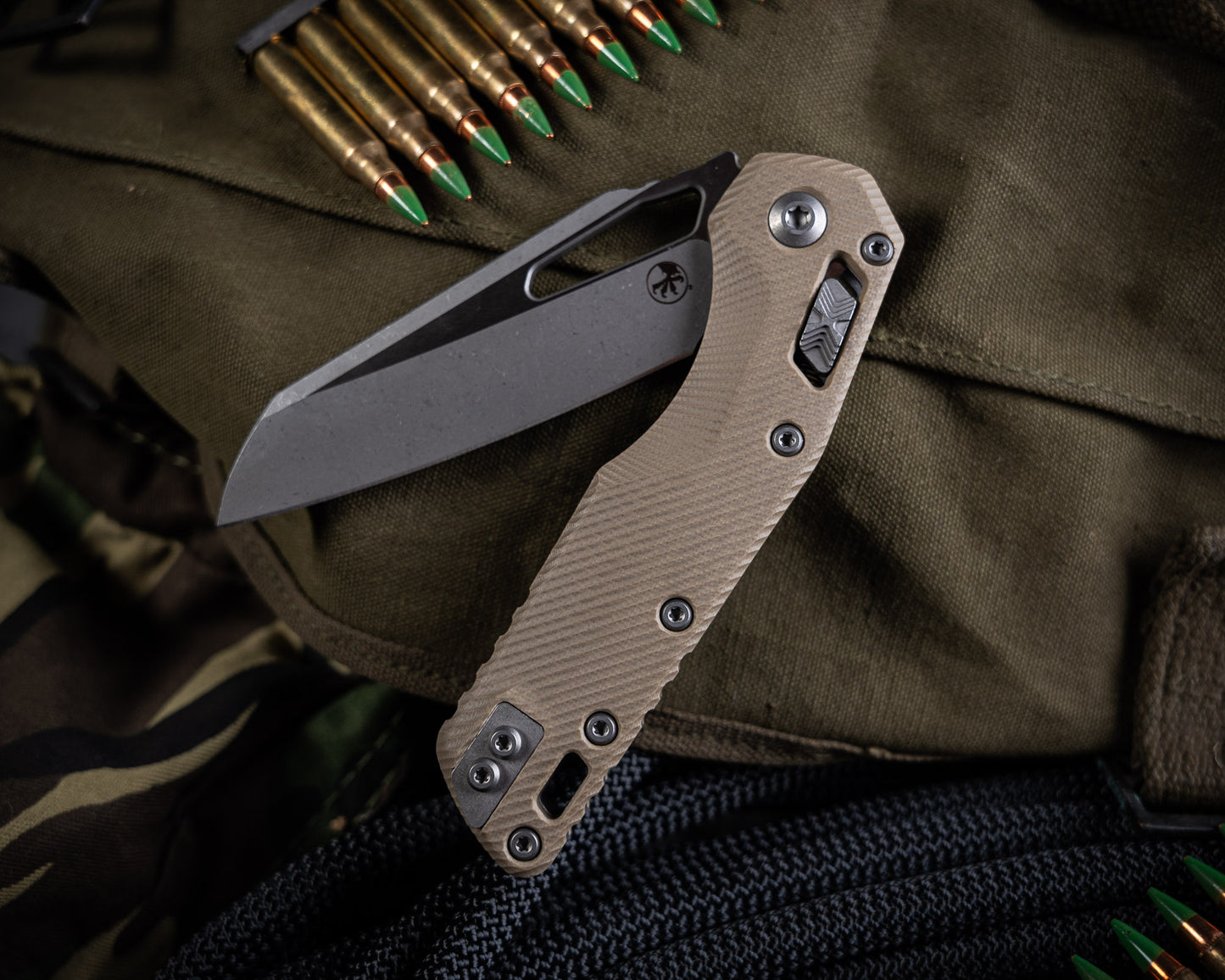 Microtech Standard Issue "MSI" Ram-LOK Manual Folder Fluted Tan G10 3.75" Apocalyptic Stonewash 210-10APFLGTTA - RK