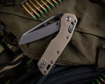 Microtech Standard Issue "MSI" Ram-LOK Manual Folder Fluted Tan G10 3.75" Apocalyptic Stonewash 210-10APFLGTTA - RK