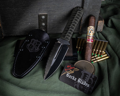 Borka Blades SBD DLC 4.4" Fixed Blade w/ Green Handles
