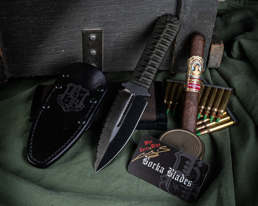 Borka Blades SBD DLC 4.4" Fixed Blade w/ Green Handles