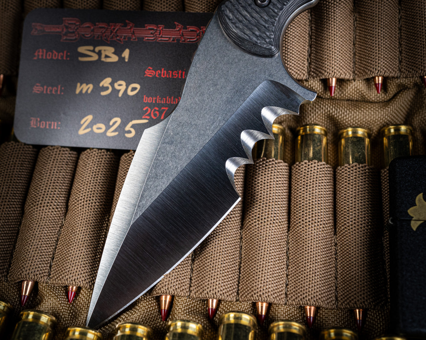 SB1 "Toothy" Fixed Blade Knife 4" Stonewash Blade w/ Carbon Fiber Handle