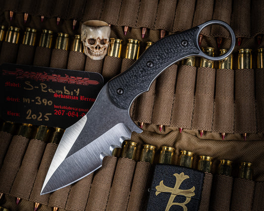 SRambit "Toothy" Fixed Blade Knife 4" Stonewash Blade w/ Carbon Fiber Handle