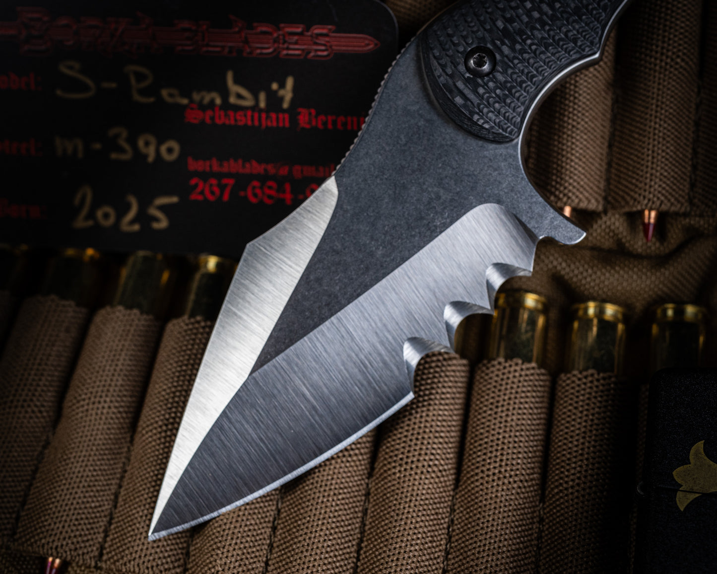 SRambit "Toothy" Fixed Blade Knife 4" Stonewash Blade w/ Carbon Fiber Handle