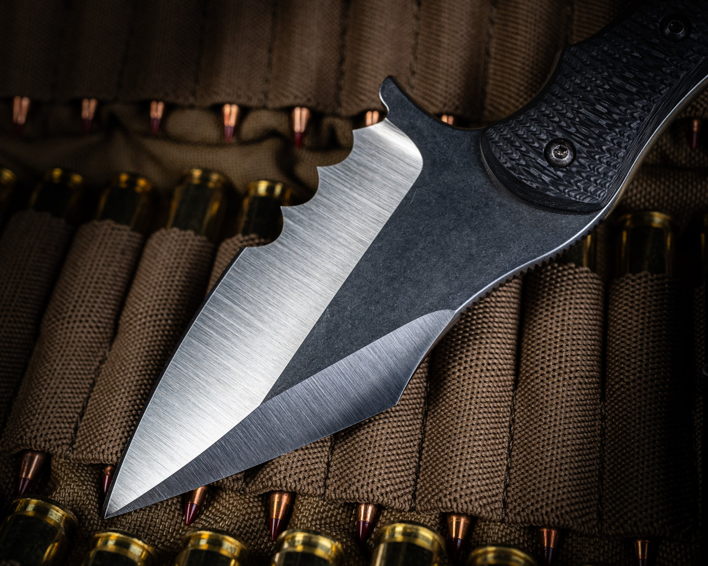SRambit "Toothy" Fixed Blade Knife 4" Stonewash Blade w/ Carbon Fiber Handle