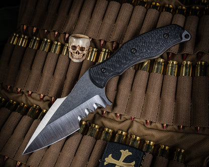 SB1 "Toothy" Fixed Blade Knife 4" Stonewash Blade w/ Carbon Fiber Handle