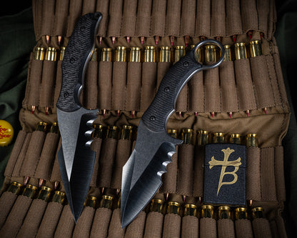 SB1 "Toothy" Fixed Blade Knife 4" Stonewash Blade w/ Carbon Fiber Handle