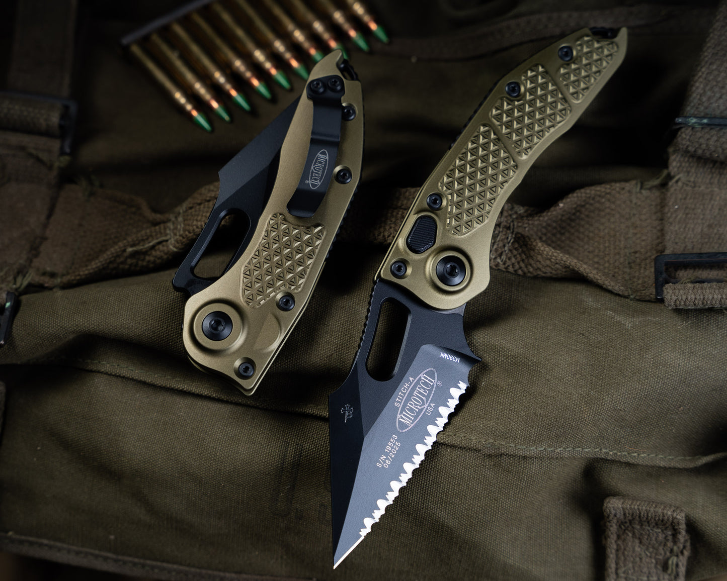 Stitch Auto Black Full Serrate OD Green 3.75" Blade