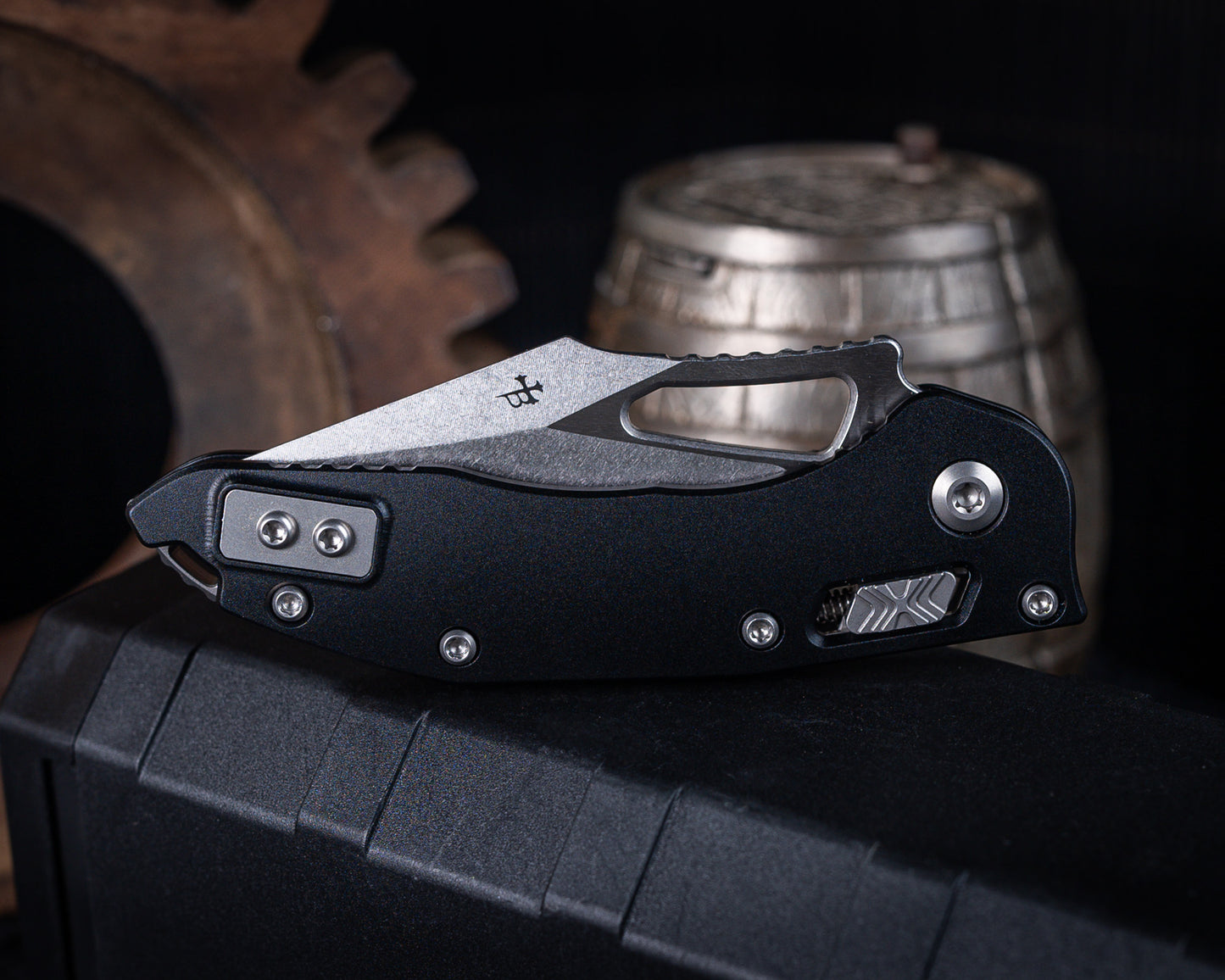 Microtech M-Stitch Ram-Lok Stonewash 3.05" Standard Blade w/ Aluminum Black Handles