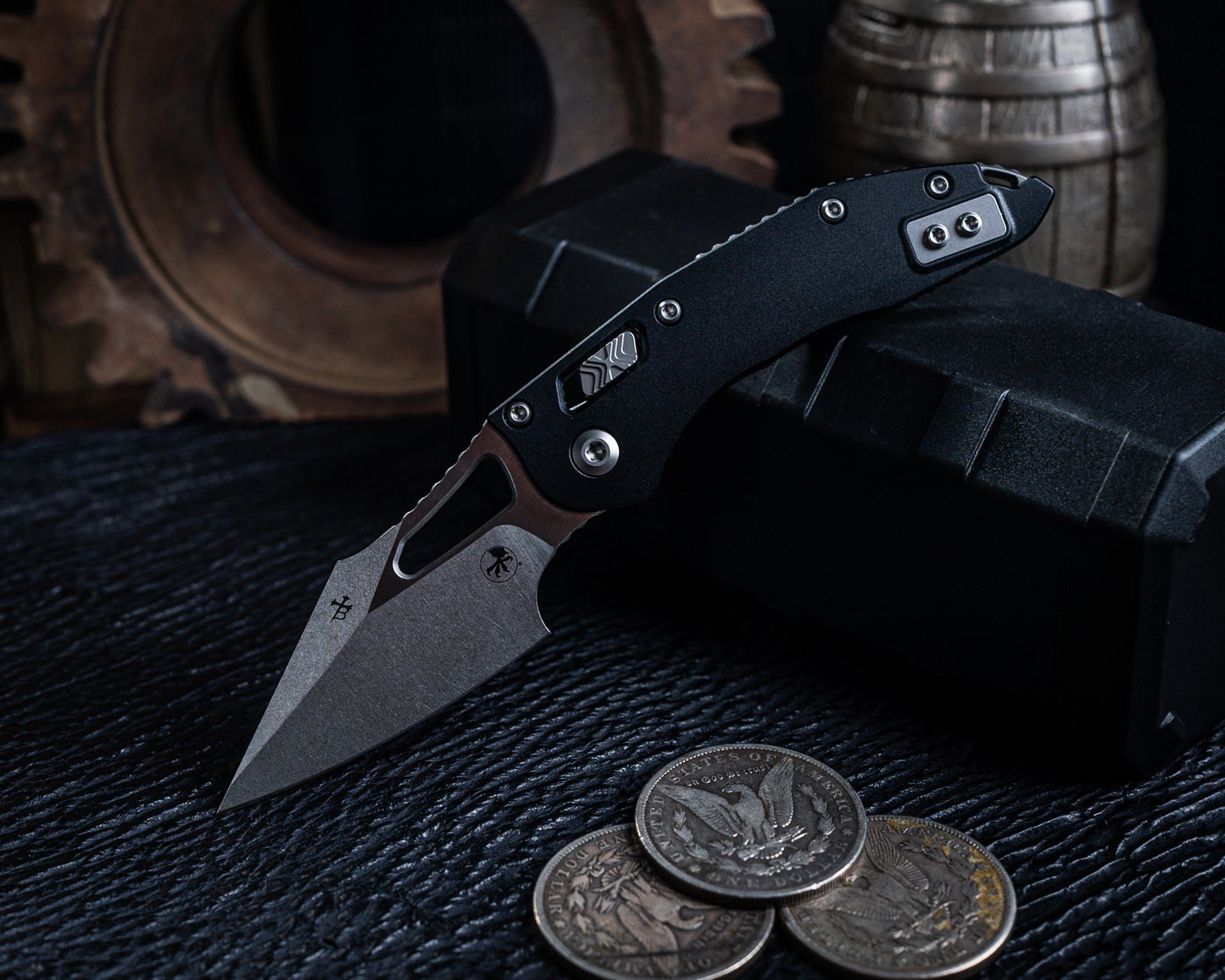 Microtech M-Stitch Ram-Lok Stonewash 3.05" Standard Blade w/ Aluminum Black Handles