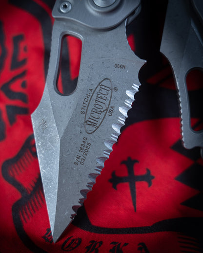 Stitch Automatic Apocalyptic Full Serrate Natural Clear Grey 3.75" Blade
