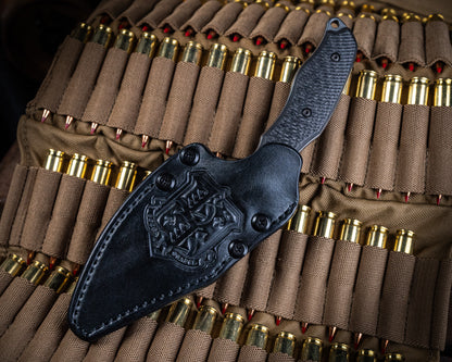 SB1 "Toothy" Fixed Blade Knife 4" Stonewash Blade w/ Carbon Fiber Handle and Black Leather Sheath