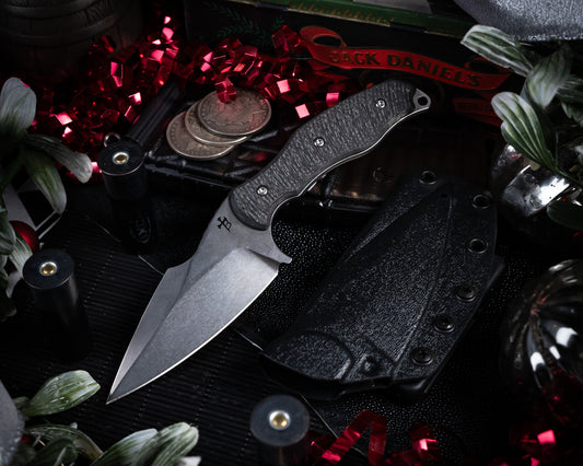 SB1 Fixed Blade Knife 4" Stonewash Blade w/ Carbon Fiber Handle