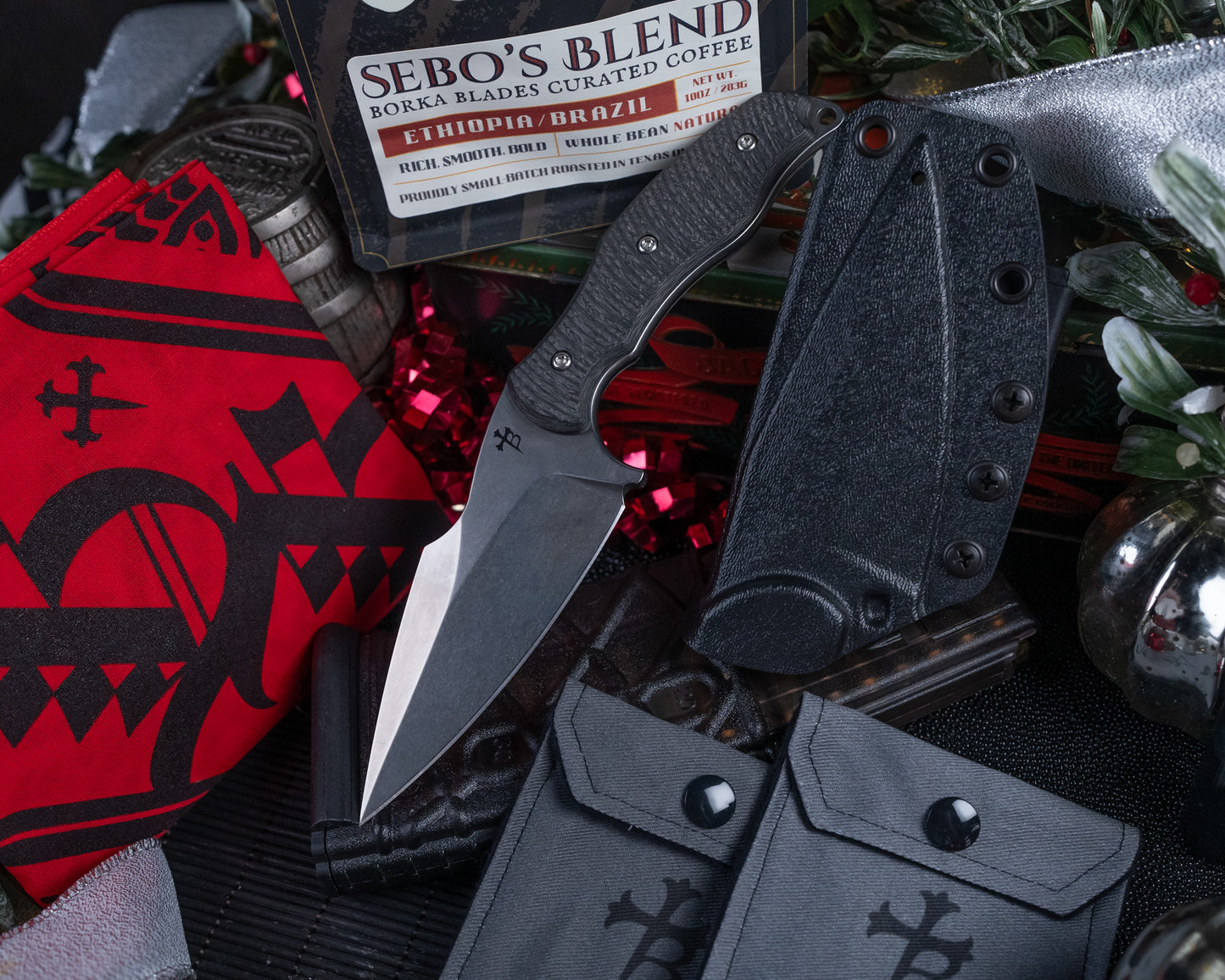 BORKA BUNDLE - SB1 Fixed Blade Knife 4" Stonewash Blade w/ Carbon Fiber Handle + More