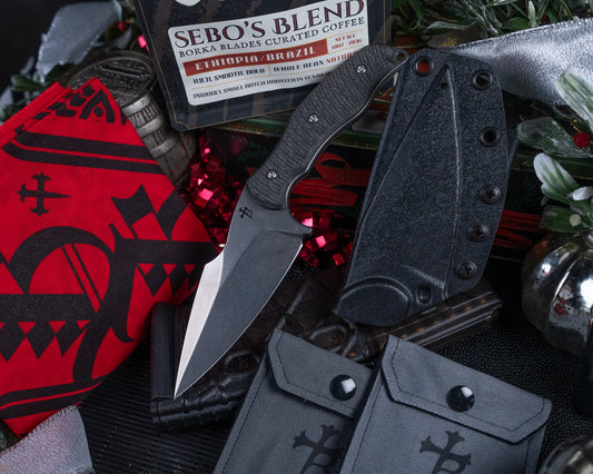 BORKA BUNDLE - SB1 Fixed Blade Knife 4" Stonewash Blade w/ Carbon Fiber Handle + More