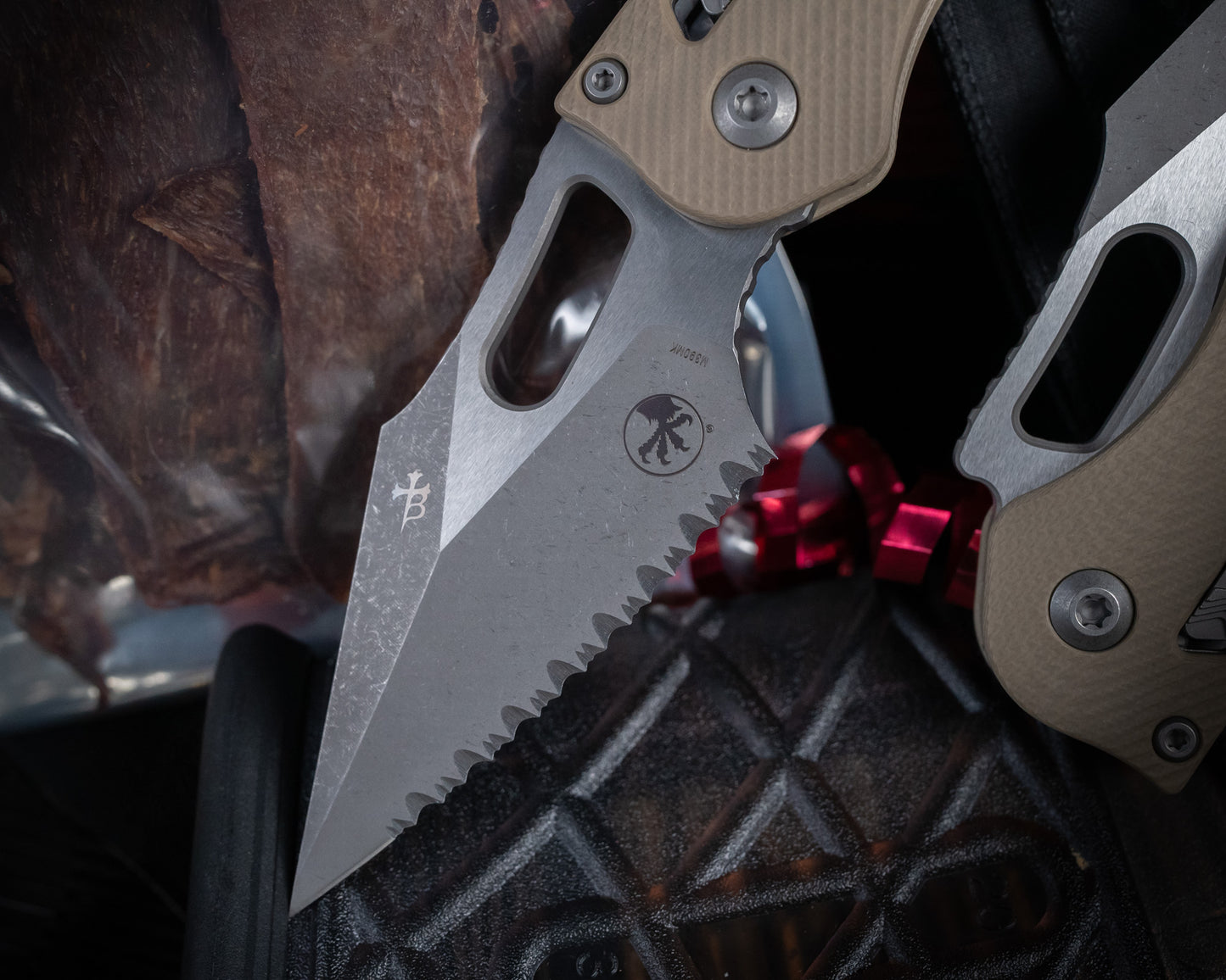 BORKA BUNDLE - Stitch Ram-Lok Apocalyptic Fluted G-10 Tan Full Serrate 3.75" Blade + More