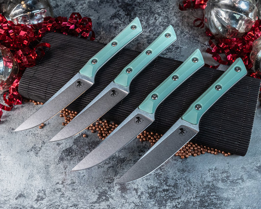 Microtech Knives Steak Knife Set Stonewash 4.5" Caribbean Blue G-10 M390 (3600-10SETCA)