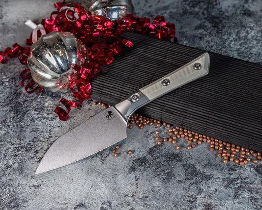 Microtech Knives 4.2" Santoku Knife Stonewash M390 Ti Bolstered Ivory G-10 (3300B-10IV) - RK