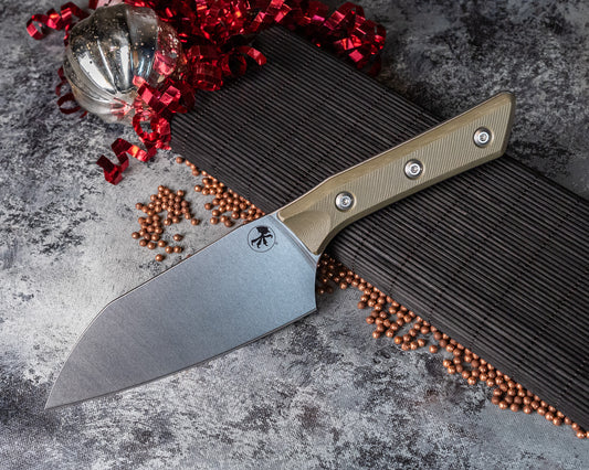 Microtech Knives 6" Santoku Knife Stonewash M390 OD Green G-10 (3200-10MR) - RK