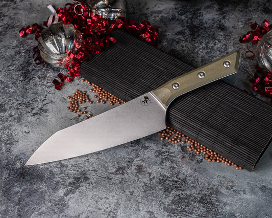 Microtech Knives 8" M390 Chef Knife Stonewash Standard OD Green G-10 (3000-10OD) - RK