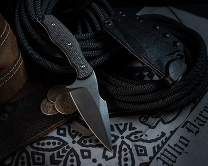 SB1 Fixed Blade Knife 4" Stonewash Blade w/ Carbon Fiber Handle