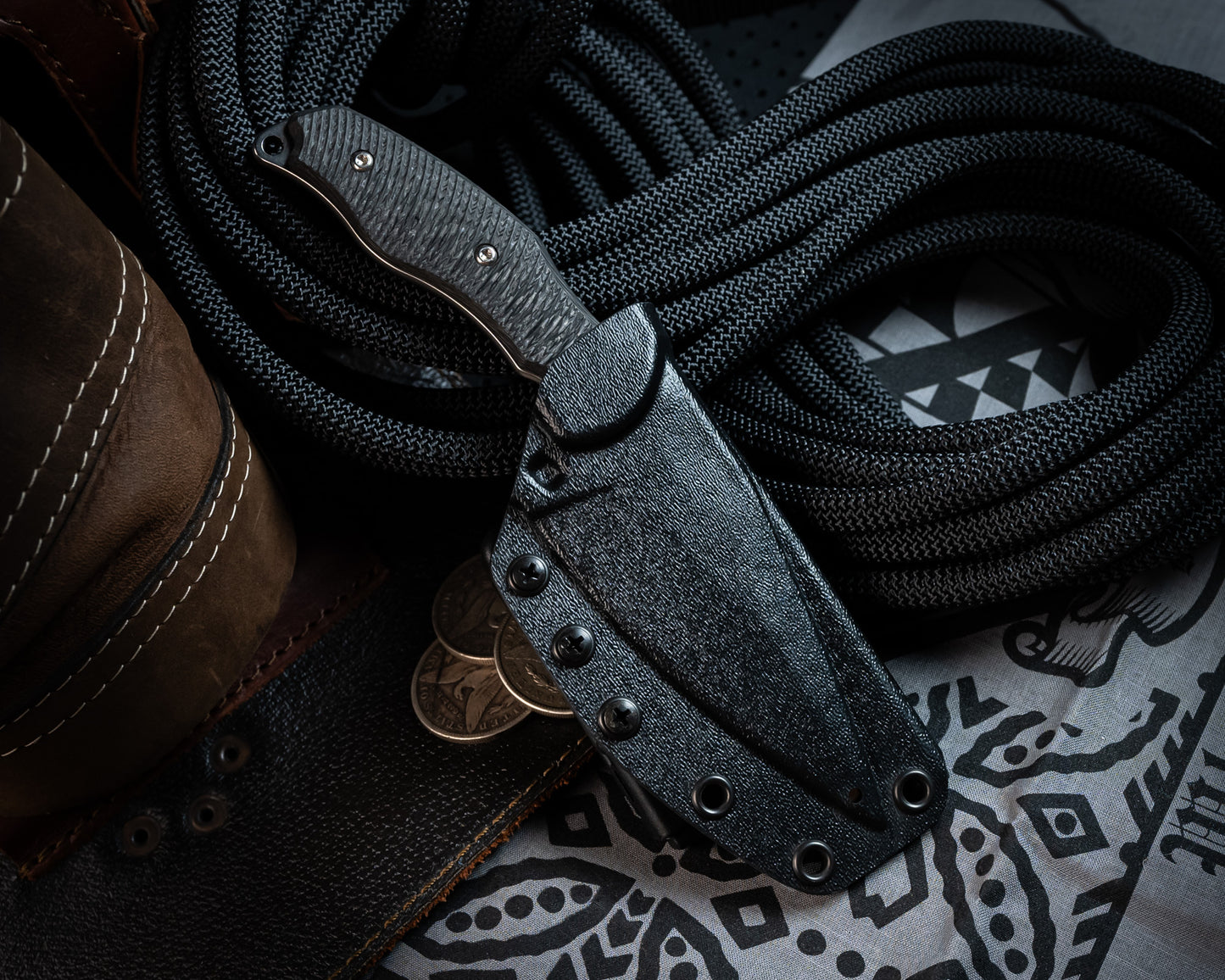 SB1 Fixed Blade Knife 4" Stonewash Blade w/ Carbon Fiber Handle