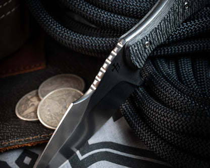 SB1 Fixed Blade Knife 4" Stonewash Blade w/ Carbon Fiber Handle