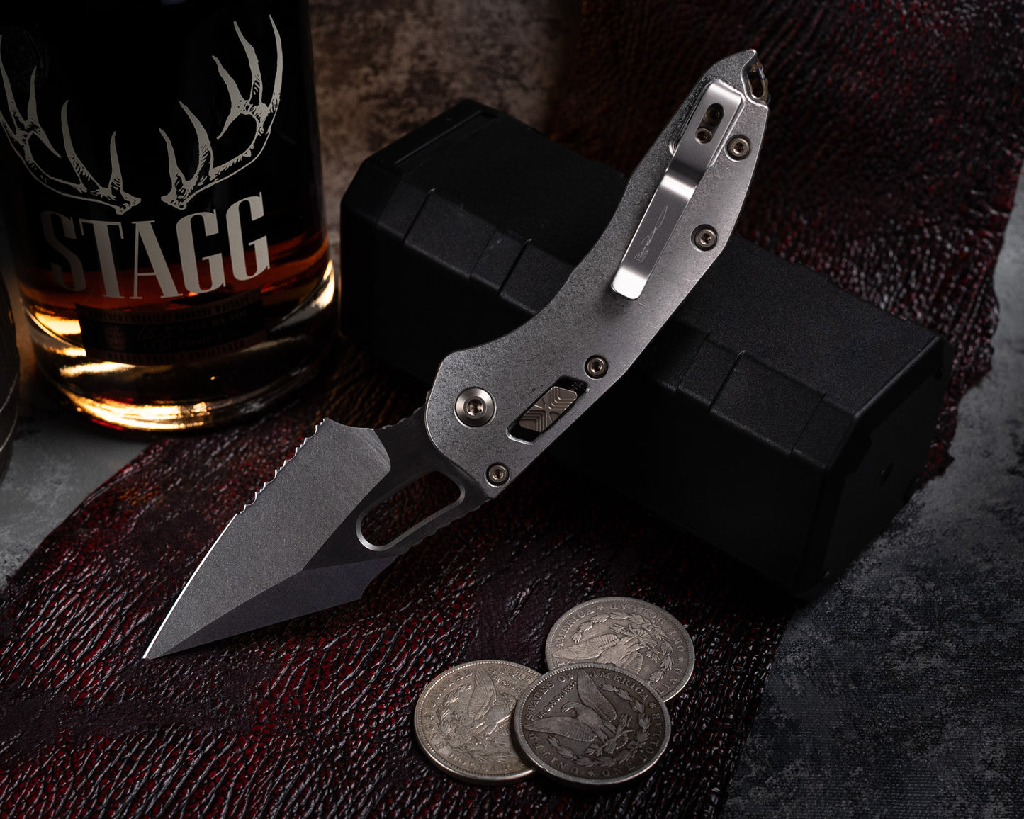 Marfione Select Stitch Ram-Lok Partial Serrated Stonewash Finish Stonewash finish Slab Side Titanium
