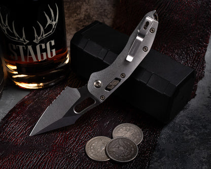 Marfione Select Stitch Ram-Lok Partial Serrated Stonewash Finish Stonewash finish Slab Side Titanium