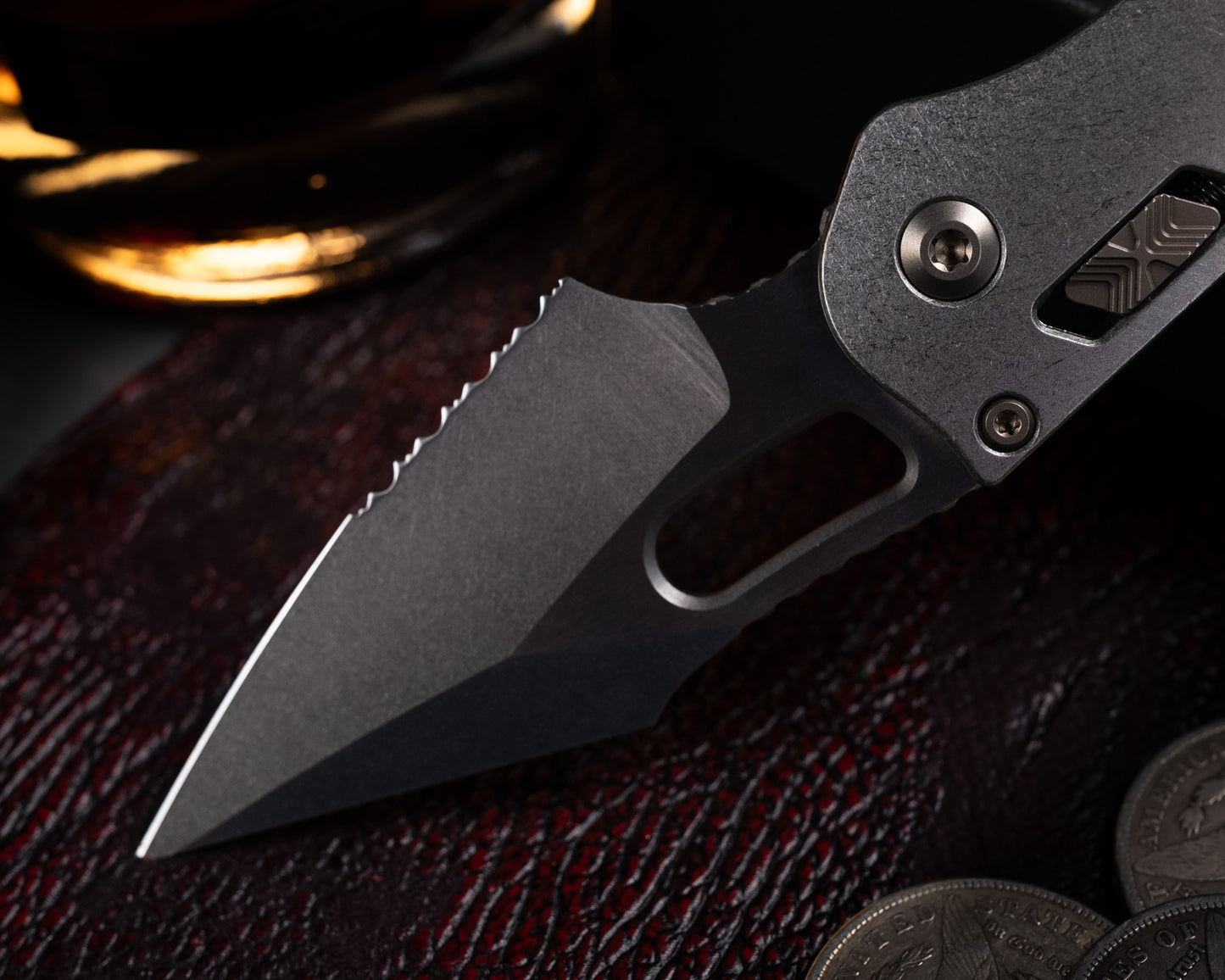 Marfione Select Stitch Ram-Lok Partial Serrated Stonewash Finish Stonewash finish Slab Side Titanium