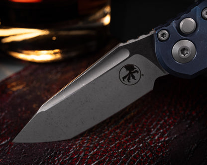 Marfione Select LUDT Tanto Edge Apocalyptic Finish Antique Blue Anodized Frag Pattern Titanium