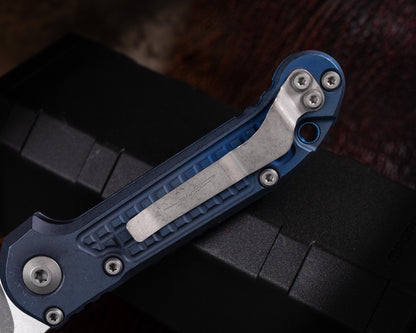 Marfione Select LUDT Tanto Edge Apocalyptic Finish Antique Blue Anodized Frag Pattern Titanium