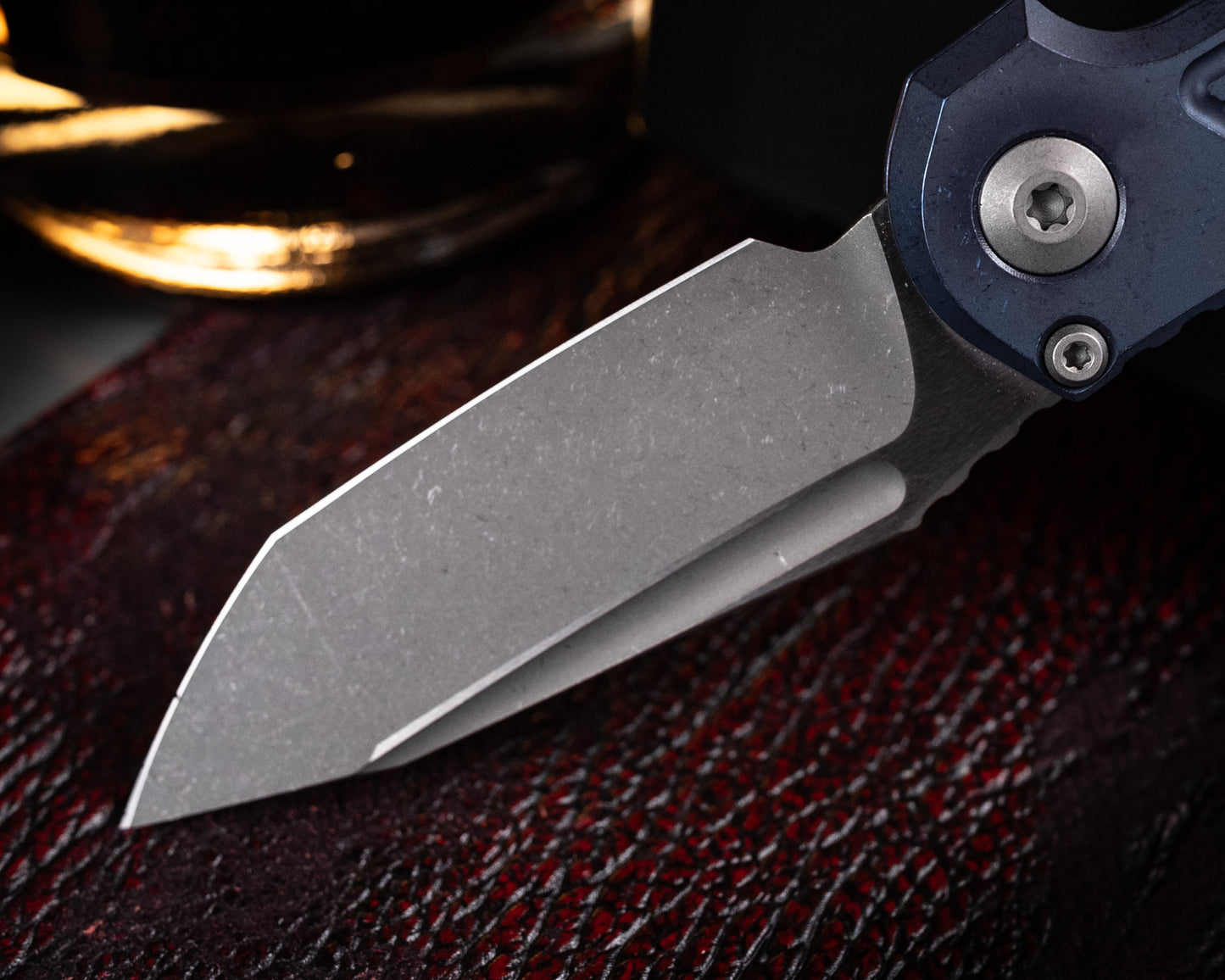 Marfione Select LUDT Tanto Edge Apocalyptic Finish Antique Blue Anodized Frag Pattern Titanium