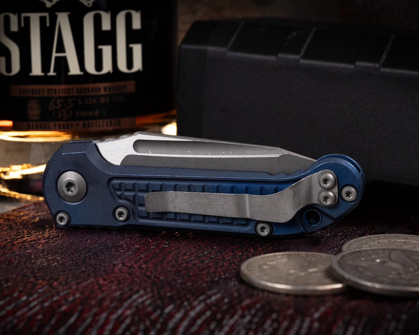 Marfione Select LUDT Tanto Edge Apocalyptic Finish Antique Blue Anodized Frag Pattern Titanium