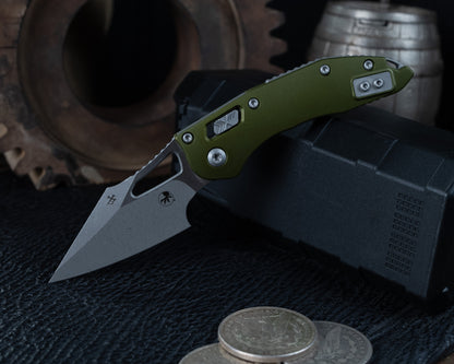 Microtech M-Stitch Ram-Lok Apocalyptic 3.05" Standard Blade w/ Aluminum OD Green Handles