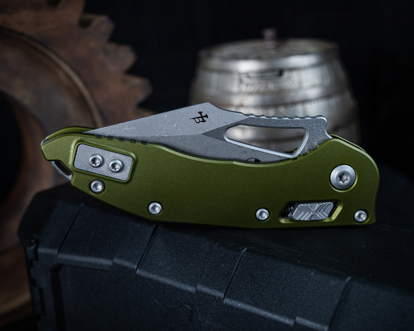 Microtech M-Stitch Ram-Lok Apocalyptic 3.05" Standard Blade w/ Aluminum OD Green Handles