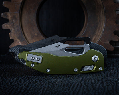 Microtech M-Stitch Ram-Lok Apocalyptic 3.05" Standard Blade w/ Aluminum OD Green Handles