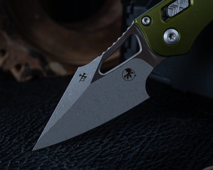 Microtech M-Stitch Ram-Lok Apocalyptic 3.05" Standard Blade w/ Aluminum OD Green Handles