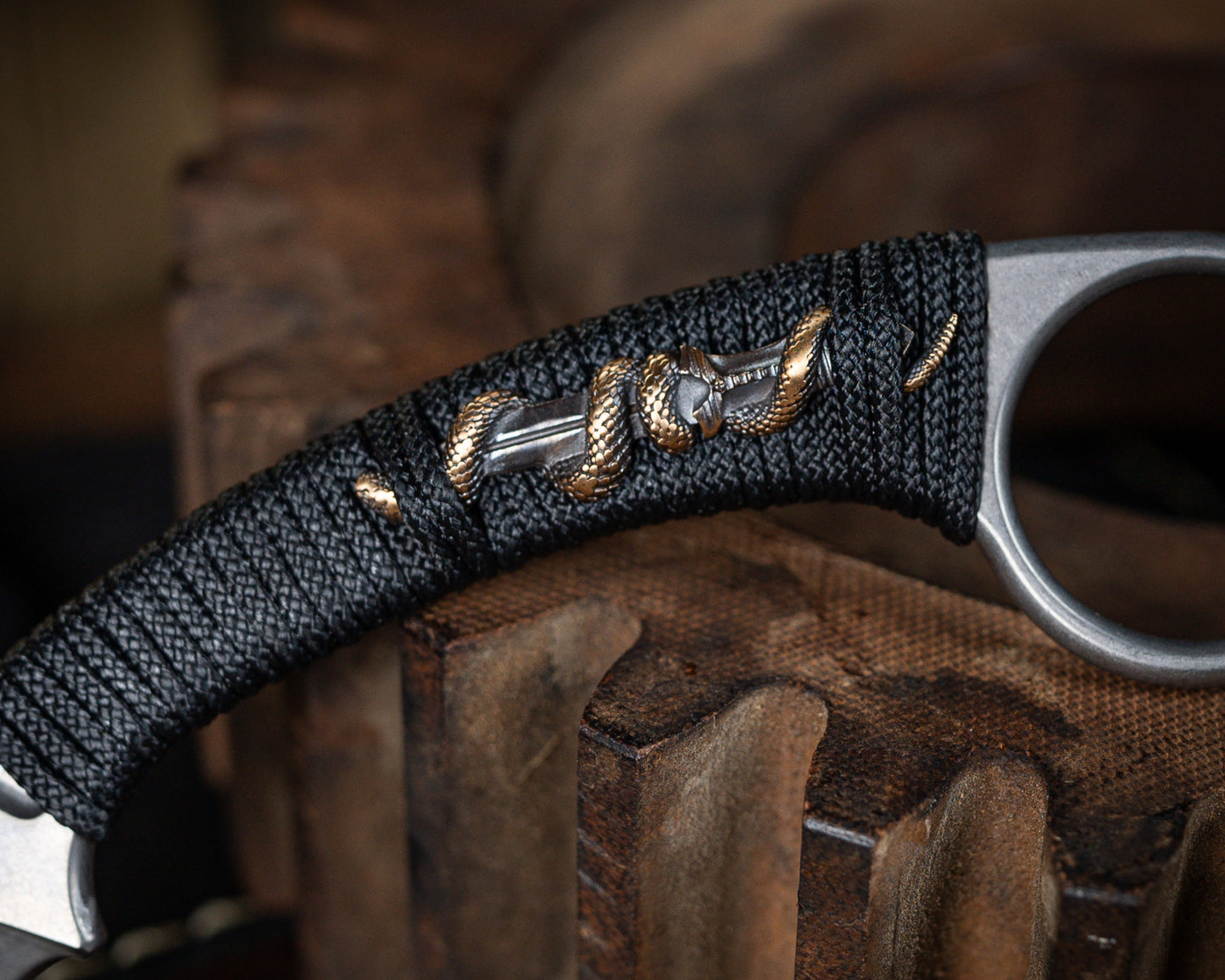 Bastinelli x Marcaida Pika Chisel Ground Stonewash Custom Wrapped w/ Bronze Menuki Dagger Snake