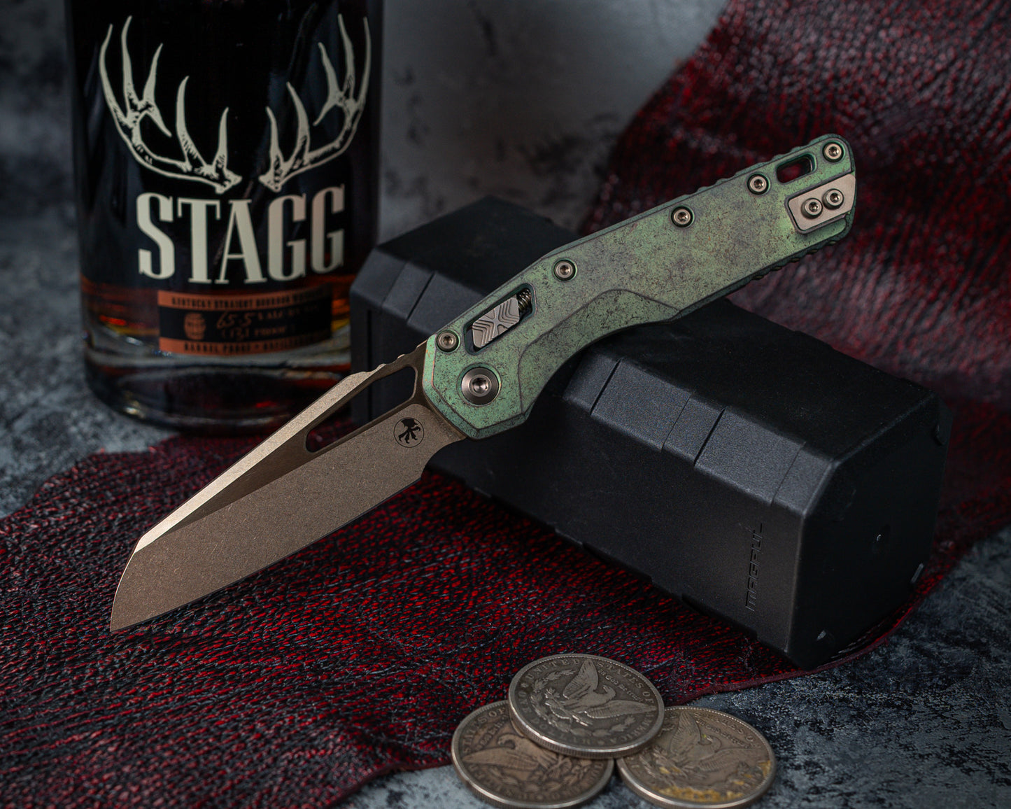 Microtech Marfione Select MSI Ram-LOK Manual Folder Bronzed Stonewash Finish 3.88" Antiqued Green