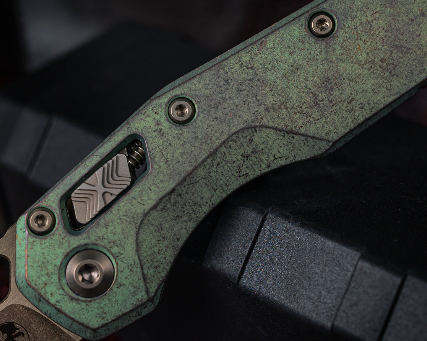 Microtech Marfione Select MSI Ram-LOK Manual Folder Bronzed Stonewash Finish 3.88" Antiqued Green